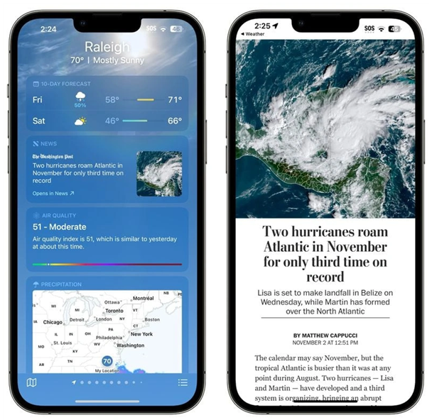 宁城苹果14维修分享iPhone 14手机如何看天气时顺带看新闻 