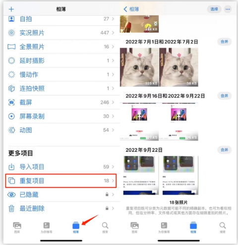 宁城苹果手机维修分享iOS 16 中相册重复项目功能使用方法 