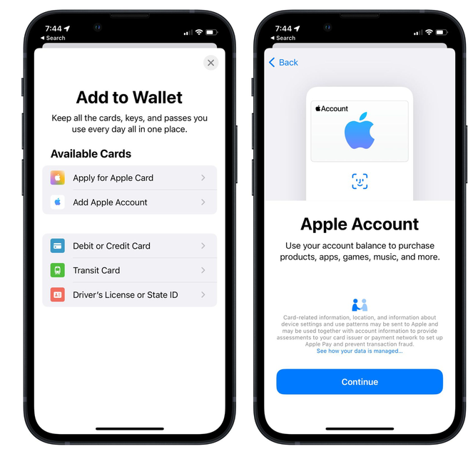 宁城苹果手机维修分享iOS 15.5钱包App如何添加 Apple 账户 